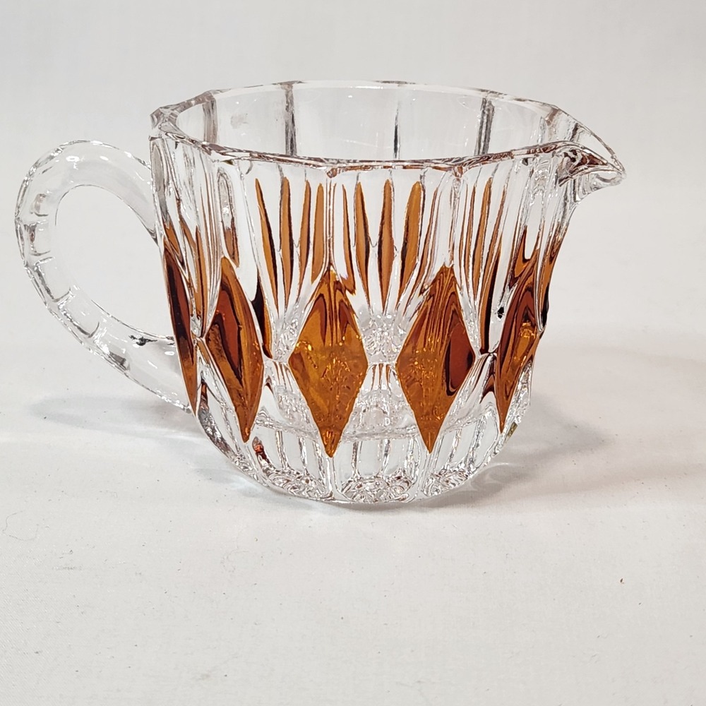 French Cut‎ Crystal Amber Diamonds Creamer Vintage